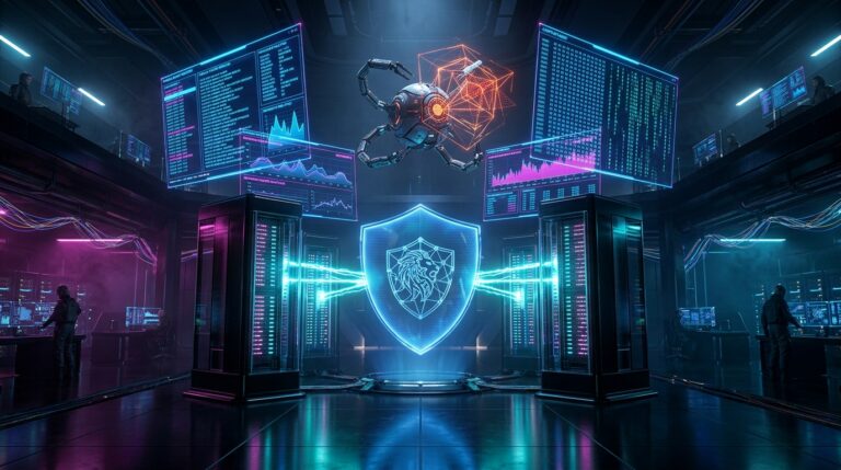 Cyberpunk Security Operations Center con OPNsense HA cluster, Suricata IDS shield e Sec-Sentinel AI core